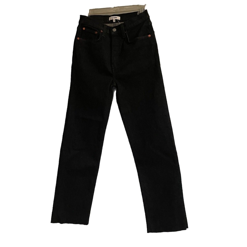 RE/DONE Jeans‎ 70's Stove Pipe High Rise Raw Hem Noir Size 26 Button Fly Pockets